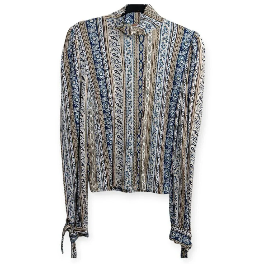 FREE PEOPLE Donatella Women's Mock Turtleneck Puff Shoulder Sleeve Paisley Top S